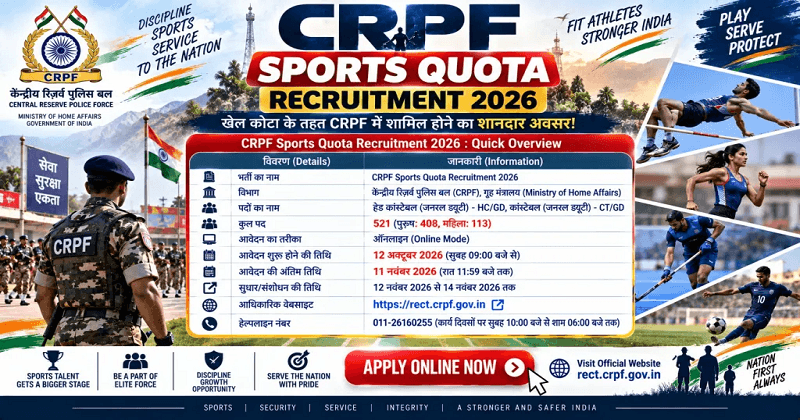 CRPF Sports Quota Recruitment 2026